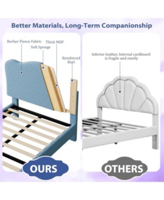 Upholstered Platform Bed- Adjustable Headboard Wood Slats No Box Spring Needed