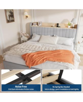  Bed Frame with Storage Headboard, Upholstered Platform Beds with Drawers, Charging Station, Noise-Free, No Box Spring Needed