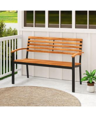 Patio Acacia Wood Loveseat Bench with Backrest and Armrests