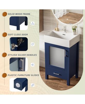  Bathroom Vanity with Ceramic Sink, Glass Door, Drawer & Soft Close for Small Bathrooms