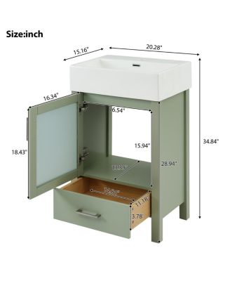  Bathroom Vanity with Ceramic Sink, Glass Door, Drawer & Soft Close for Small Bathrooms