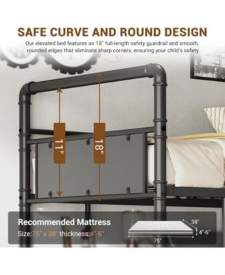 Loft Bunk Bed with L-Shaped Desk Twin Loft Under-Desk Workspace Metal Bunk Ladder High Guardrail Easy Assembly