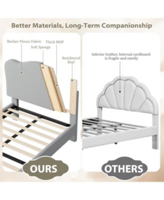  Princess Bed Frame- Adjustable Scallop Headboard Velvet Upholstered No Box Spring Needed