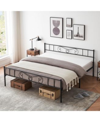 Metal Platform Bed- Minimalist Curved Iron Design Heavy Duty Steel Slats No Box Spring Needed