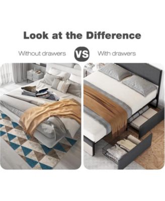 Upholstered Platform Bed Frame with Adjustable Headboard and 2 Drawers- Steel Slat Support- No Box Spring Needed- Space-Saving