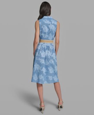 Petite Collared Neck Burnout Midi Dress