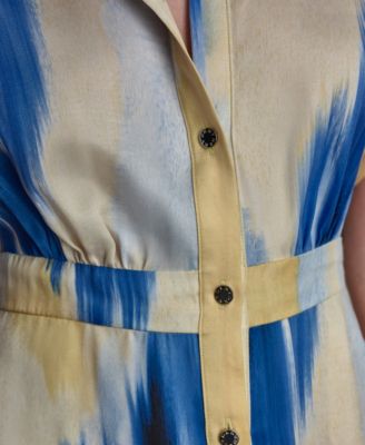 Petite Printed Collared Neck Shirt Dress