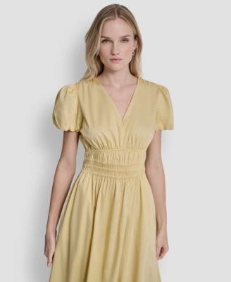 Petite V-Neck Smocked Waist Midi Dress