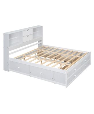  Platform Bed with Storage Headboard and 8 Drawers
