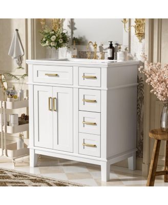 30" Bathroom Vanity with Ceramic Sink, Modern Storage Cabinet with 2 Soft-Close Doors & Deep Drawer for Small Bathrooms