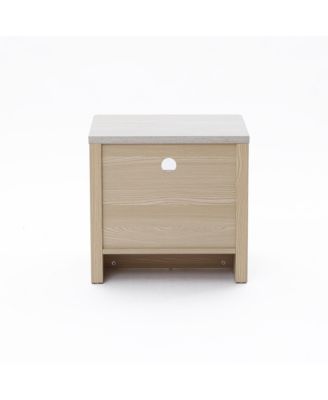 19.7" Snowy Oak Nightstand with Drawers, Modern Bedside Table with Faux Travertine Top