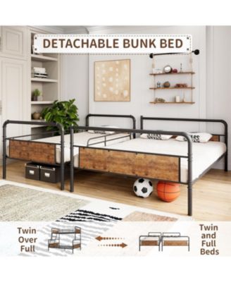 Full Metal Bunk Bed Convertible High Guardrail Ladder Underbed Storage No Box Spring Space-Saving