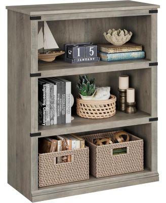 3 Tier Farmhouse Wooden Bookcase, 40" Tall Open Storage Shelf for Living Room Bedroom Office