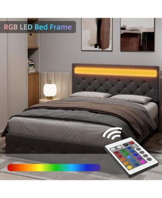 Queen Upholstered Platform Bed Frame LED Headboard USB Charging Fast-Charging Ports No Box Spring Easy Assembly