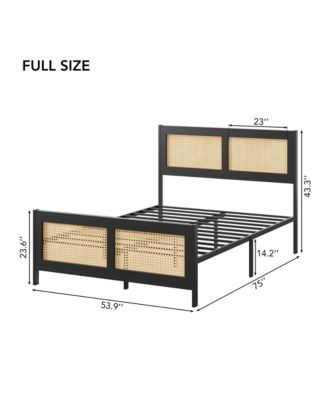 Rattan Boho Platform Bed Frame with Cane Headboard- Strong Metal Slat Support- Easy Assembly- No Box Spring Needed for Bedroom