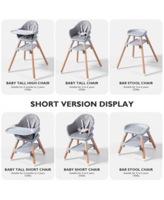 Convertible Wooden Baby HighChair with Adjustable Legs & Removable Double Tray