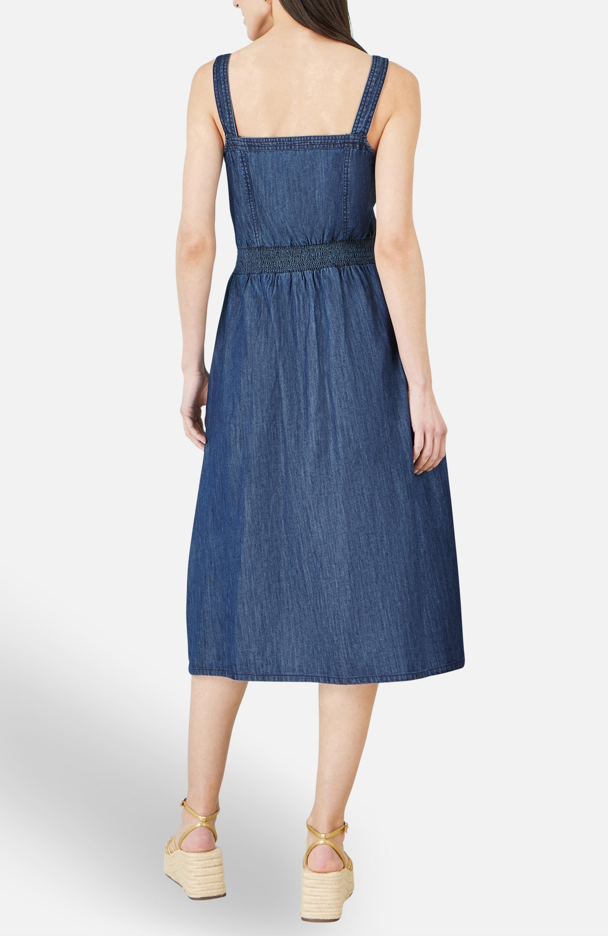 Yumi Women's Chambray Cotton Ruched Midi Sun Dress