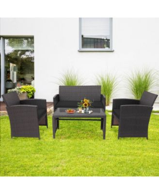 8PCS Patio Rattan Furniture Set Cushioned Chair Sofa Table