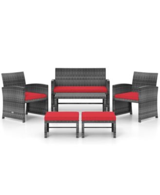 Set Of 6 Patio Furniture Outdoor Sectional Conversation PE Rattan Sofa Set
