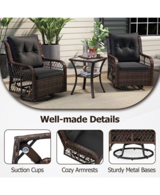 Set Of 3 Patio Furniture w/ 2-Tier Side Table and Cushions for Porch