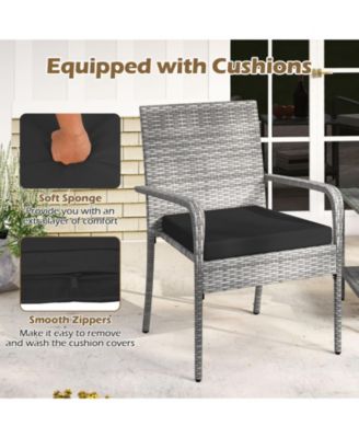 3 Pieces Patio Furniture Set PE Rattan Porch Chairs w/ 2-Tier Table