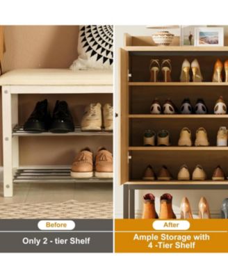 Rattan Shoe Cabinet with 3 Flip Doors 8-Tier Freestanding Shoe Storage Cabinet with Adjustable Shelves Large Capacity Shoe Organizer