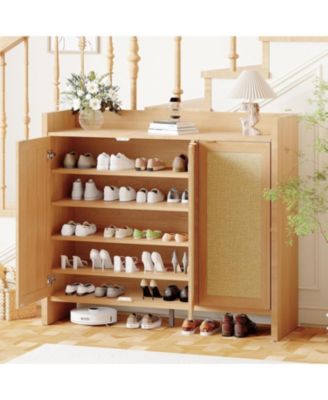 Shoe Cabinet Rattan Shoe Cabinet Storage for Entryway 41 inch Tall 6-Tier Large Shoe Organizer Closet Farmhouse Cabinet with Doors