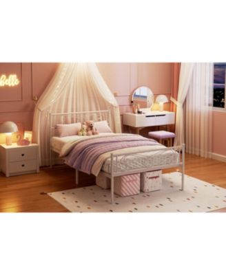 Bed Frame with Headboard and Footboard for Girls, Bed Metal Platform with Steel Slat Support, Mattress Foundation with Storage