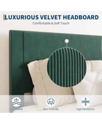 Upholstered Platform Bed Fabric Headboard Non-Slip Noise-Free Slats No Box Spring Easy Assembly