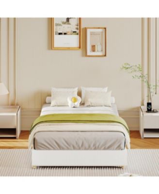 Bed Frame，Corduroy Low Bed Frame Without Headboard, Thick Fabric Upholstered Platform Bed, Solid Wood Legs, No Box Spring Needed