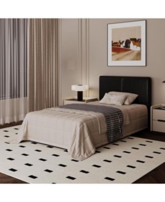 Upholstered Platform Bed Frame with 2 Storage Drawers, Faux Leather Low Profile Bed Base with Wood Slat Support, No Box Spring Needed.