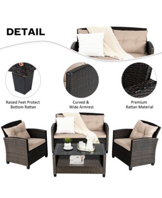 8pcs Patio Rattan Conversation Set Cushioned Outdoor Furniture Set