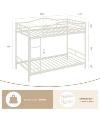 Over Twin Metal Bunk Bed with Ladder Guardrails Heavy Duty 400 Lbs No Box Spring Easy Assembly