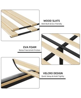  Upholstered Bed Frame Wingback Headboard Linen Deep Button Tufted Storage Shelf Charging USB No Noise Box Spring Optional