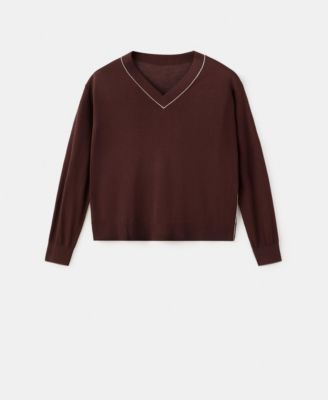 Women's Contrast Piping V-Neck Sweater