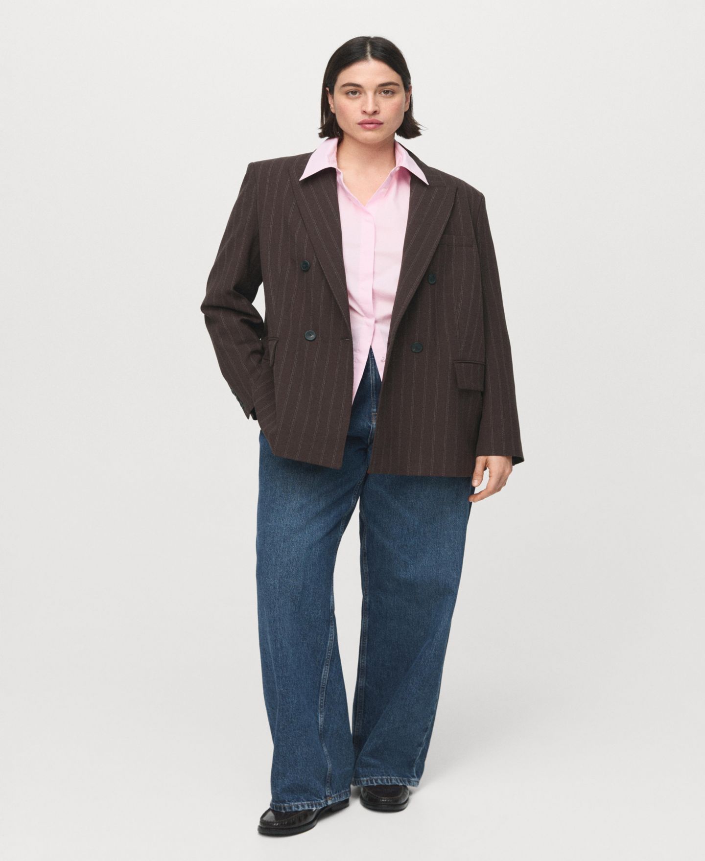 Женский пиджак MANGO Double-Breasted Pinstripe Suit Blazer, цвет: Коричневый — фото 2