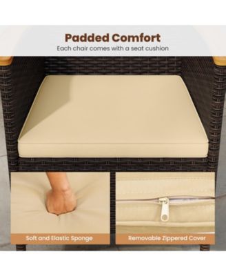 Patio Rattan Chairs 2 PCS w/High Backrest and Acacia Wood Armrests Cushion