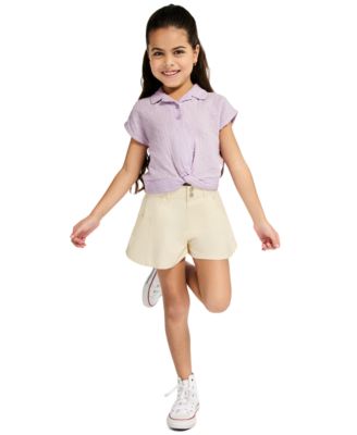 Girls' 4-6X Dotted Crinkle Gauze Knot-Front Shirt and Twill Shorts, 2-Piece Set
