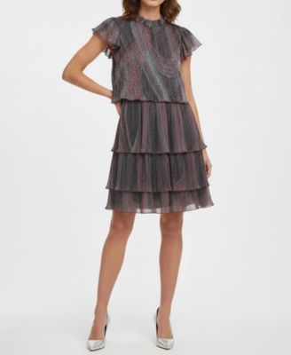 Women's Metallic Crinkle Sleeveless Dress