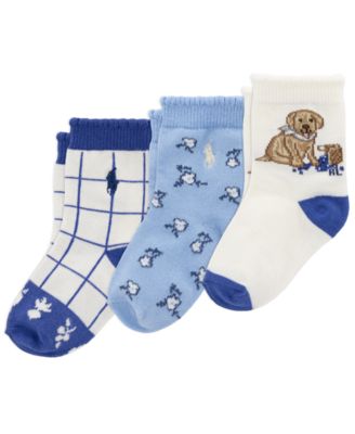 Baby Boys' Blueberry Dog, Floral and Gingham Design Socks, 3-Pack