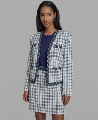 Women's Open-Front Checkered Jacket