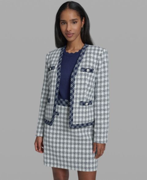 Женские куртки KARL LAGERFELD PARIS Open-Front Checkered Jacket