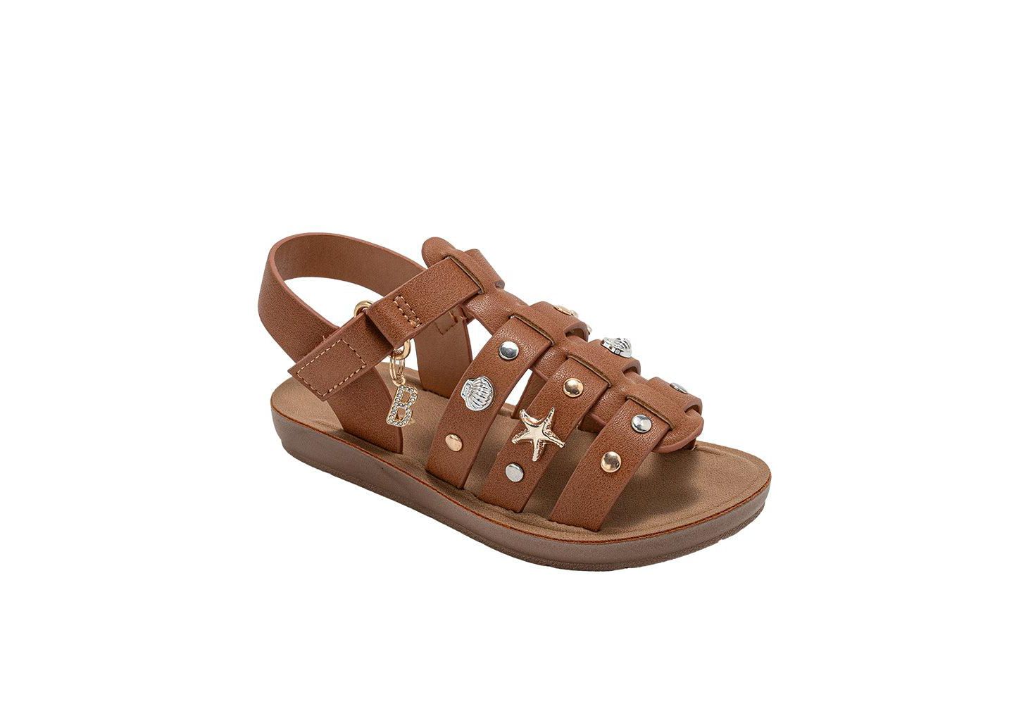 Сандалии Bebe Fashion Sandals - Dressy Shoes with Decorative Metal Charms для девочек, цвет: Коньячный — фото 1