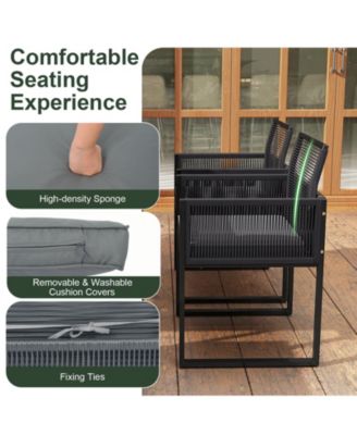 Set Of 9 Patio Dining Set w/ PE Rattan Chairs Tempered Glass Table and Ottomans