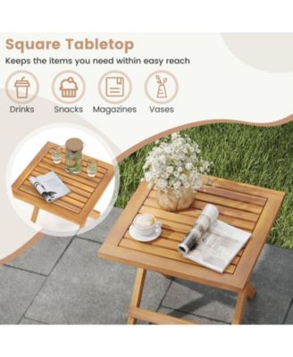 Outdoor Folding Side Table Acacia Wood End Table Square Patio Bistro Table