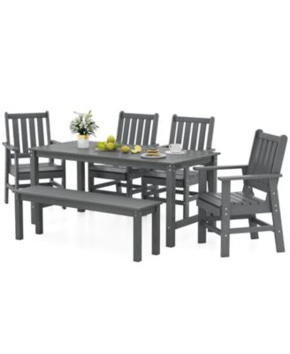 6PCS Patio Dining Bench Set Outdoor HDPE Weather Resistant Table and Chairs Set