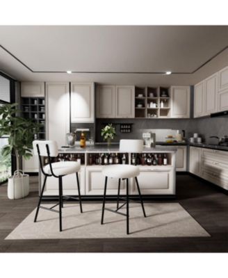 Bar Stool Chairs Set of 2, Modern Upholstered Counter Height Barstools with Round Seat, Armless Bar Chair