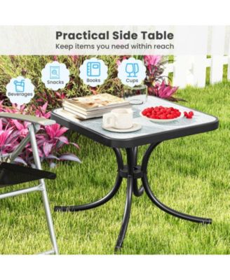 2PCS 20'' Outdoor Side Table w/Tempered Glass Top  Metal Frame Patio End Table