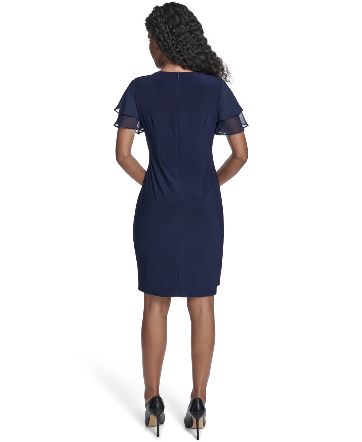 Jessica Howard Petite Flutter-Sleeve Tuck Faux Wrap Sheath Dress