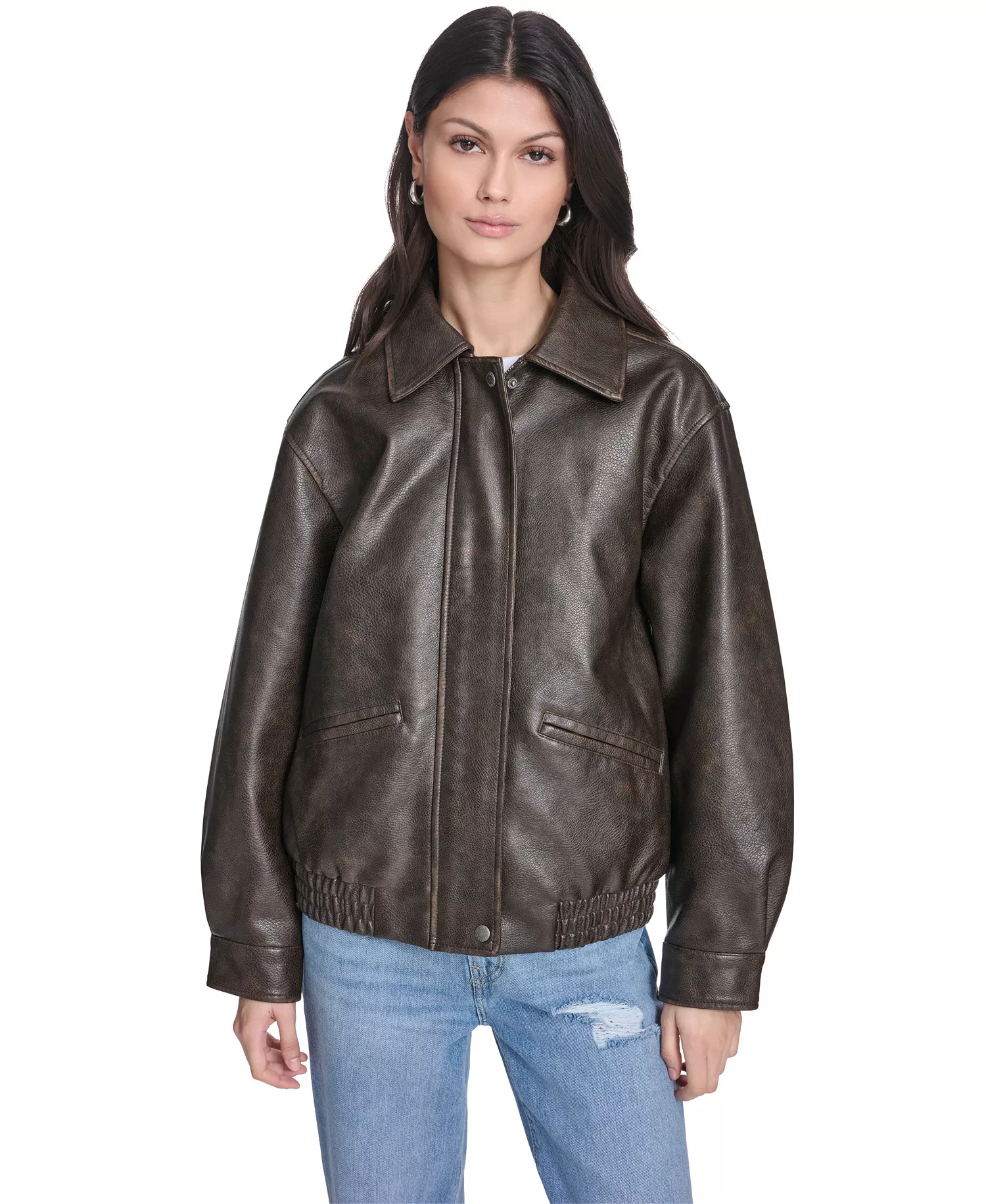 Women's Faux Leather Relaxed-Fit Bomber Jacket